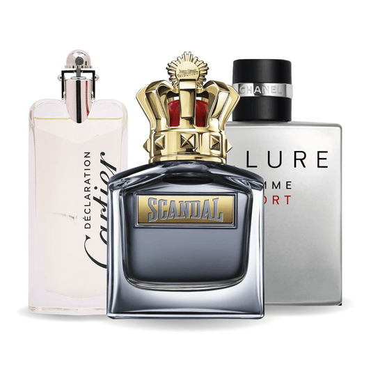 Combo de 3 perfumes Allure Homme Sports, Jean Paul Gaultier Scandal, Cartier Declaration 100ml